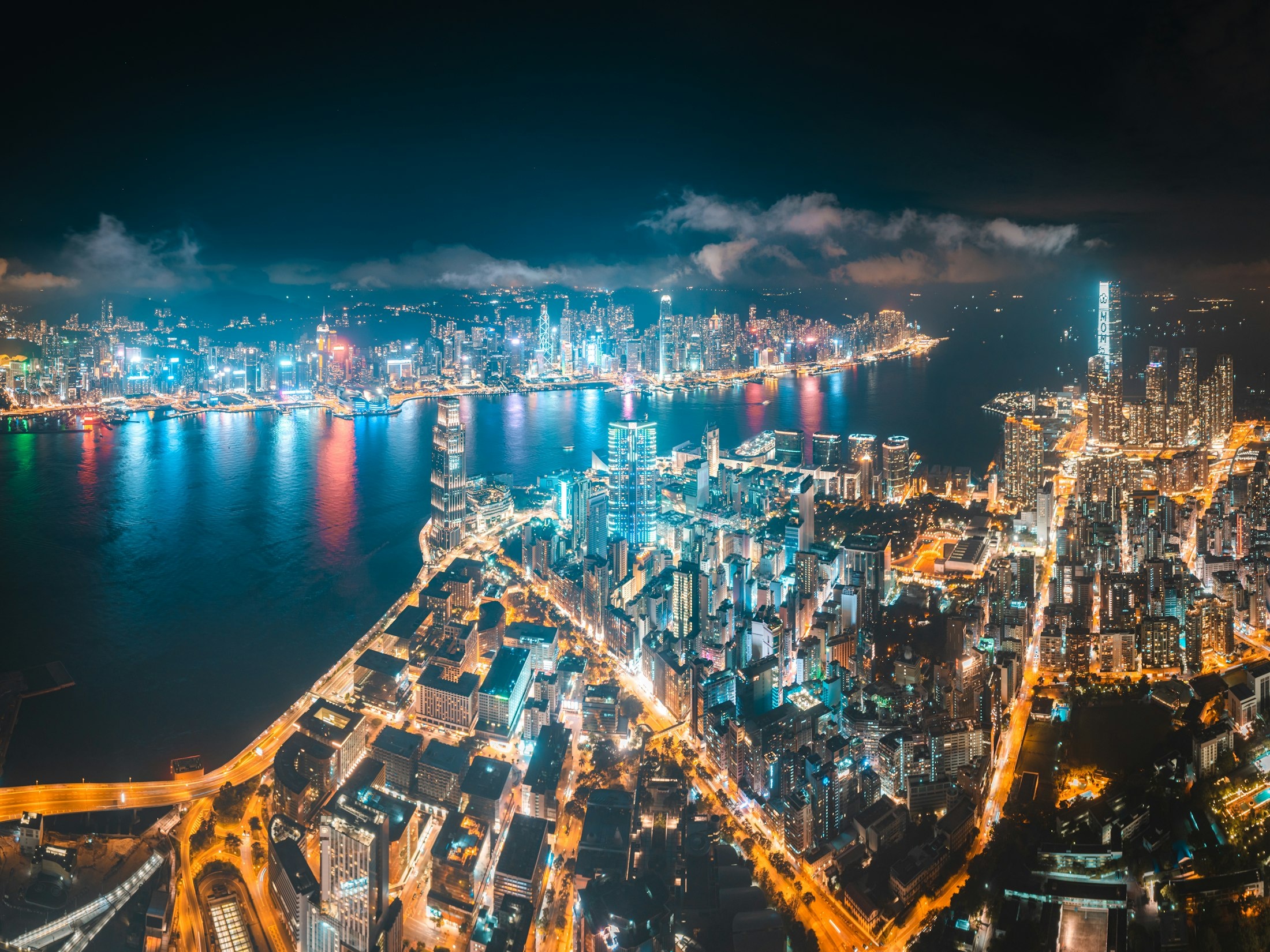 Hong Kong's skyline from above at night