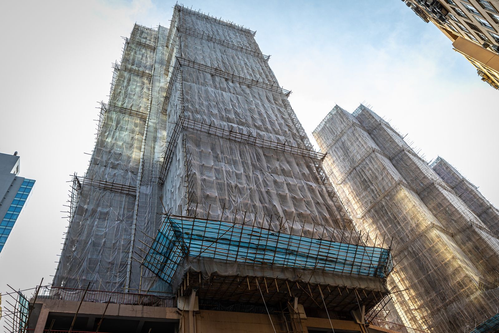 Hong Kong high-rise under construction with bamboo scaffolding