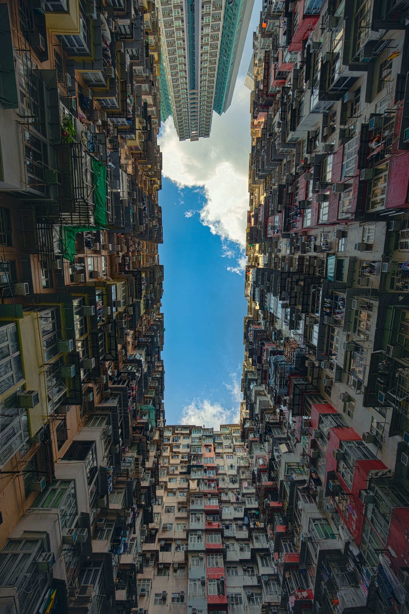 Looking up at Hong Kong's dense skyline