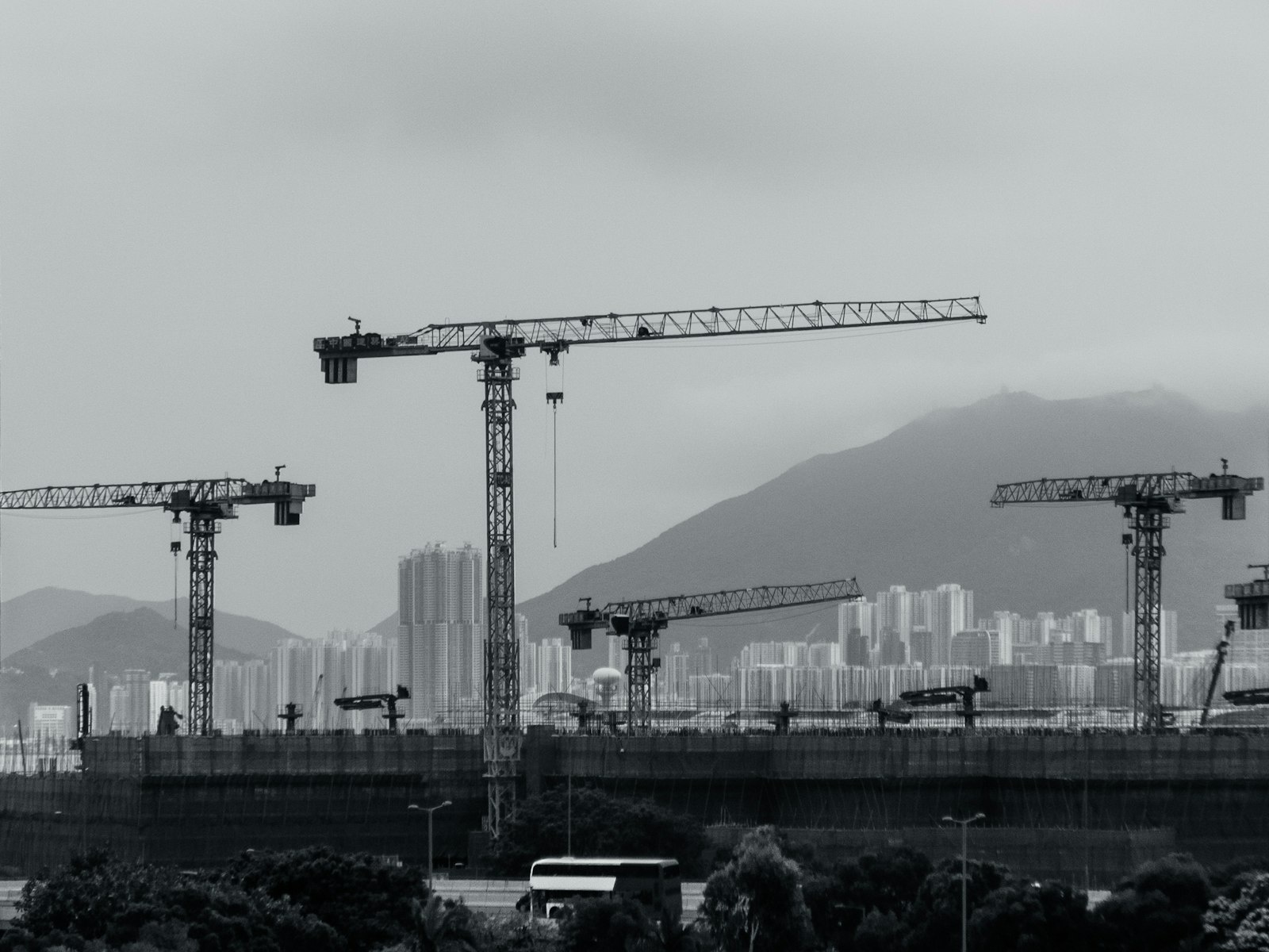 Construction cranes over Hong Kong's Kai Tak redevelopment